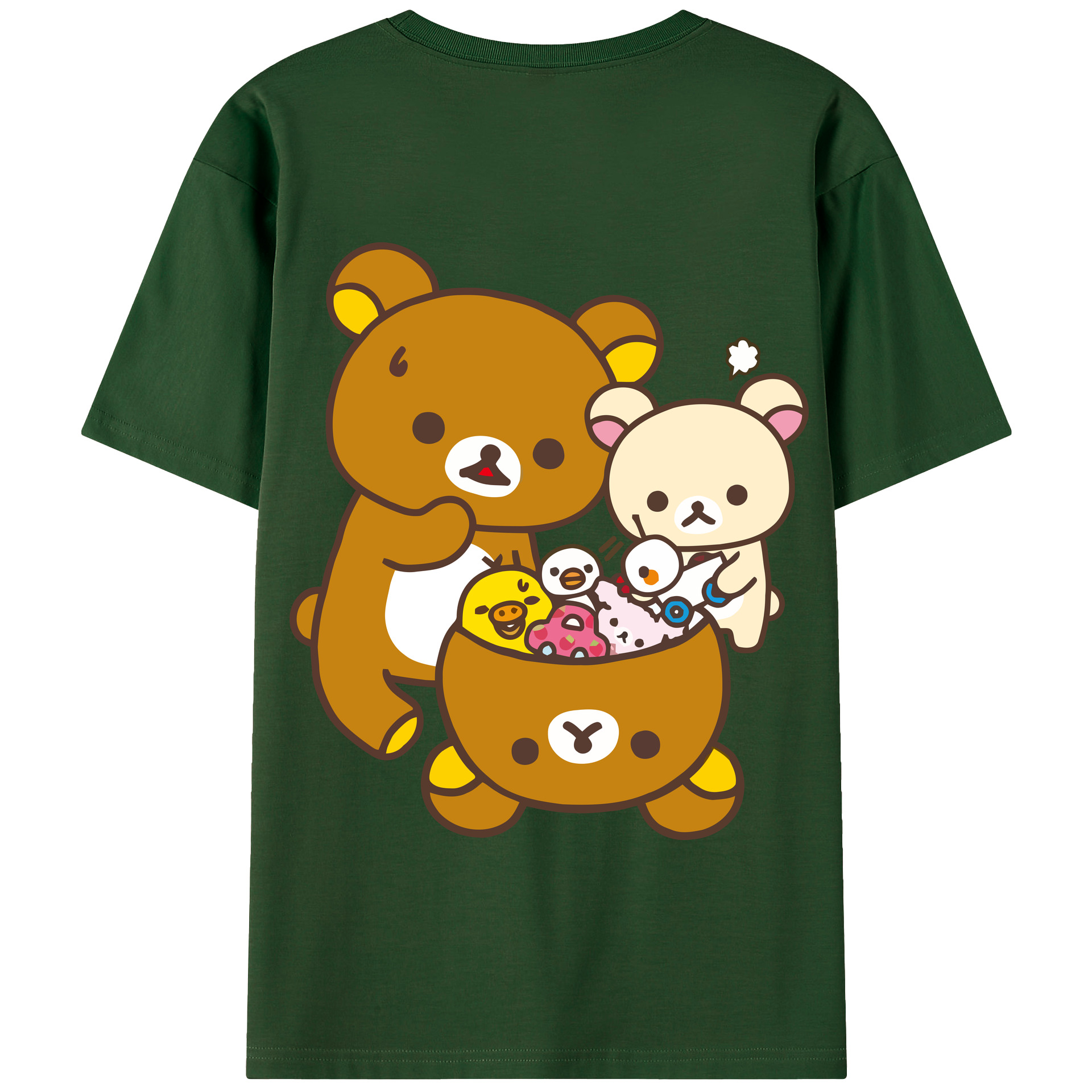 （画像用） リラックマ リラックマ キイロイトリ Rilakkuma Korilakkuma Kiiroitori 綿100％半袖Tシャツ（背面プリント）